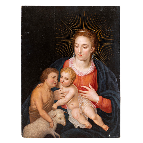 Sub.:37 - Lote: 154 - ESCUELA FLAMENCA S. XVI Virgen con Nio y San Juanito