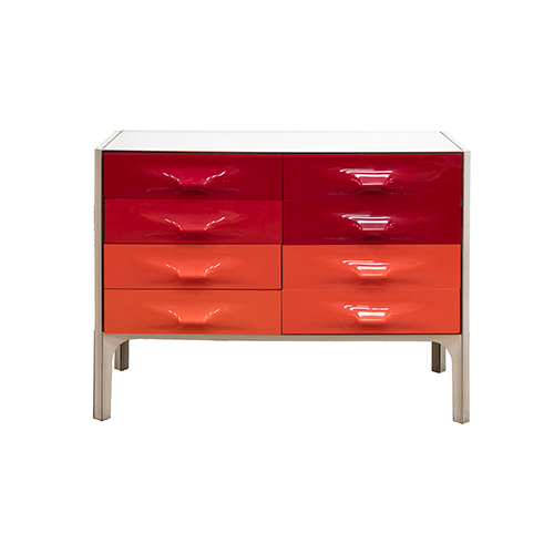 Sub.:37 - Lote: 1294 - RAYMOND LOEWY (Pars 1893- Montecarlo 1986) Cmoda de siete cajones en naranja y rojo