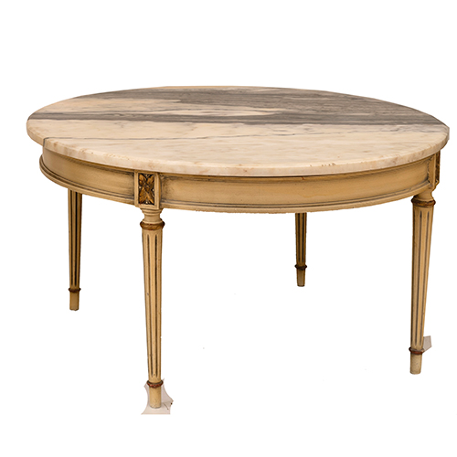 Sub.:37 - Lote: 275 -  Mesa redonda de sof� lacada con tapa de m�rmol