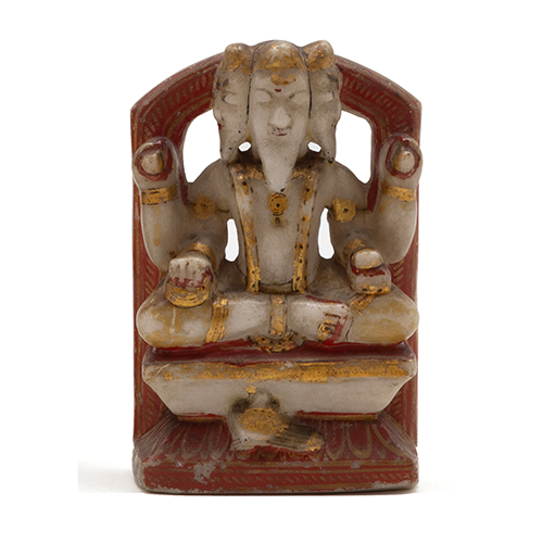 Sub.:37 - Lote: 194 -  Alabastro Hind� policromado representando a Trimurti.