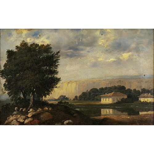 Sub.:38 - Lote: 62 - JULIO LAMBLA (S�lesat, S. XIX) Pareja de paisajes de Espa�a