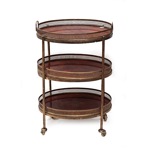 Sub.:38 - Lote: 1386 -  Carrito camarera de tres alturas con bandejas en lat�n y s�mil de carey.