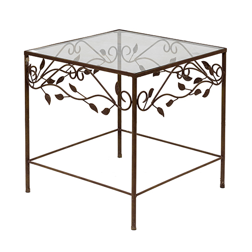 Sub.:38 - Lote: 309 -  Mesa en hierro con tapa de cristal, lateral de sof�