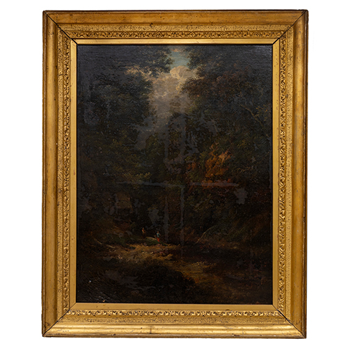 Sub.:38 - Lote: 64 - ESCUELA EUROPEA S. XIX Escena de bosque con figuras