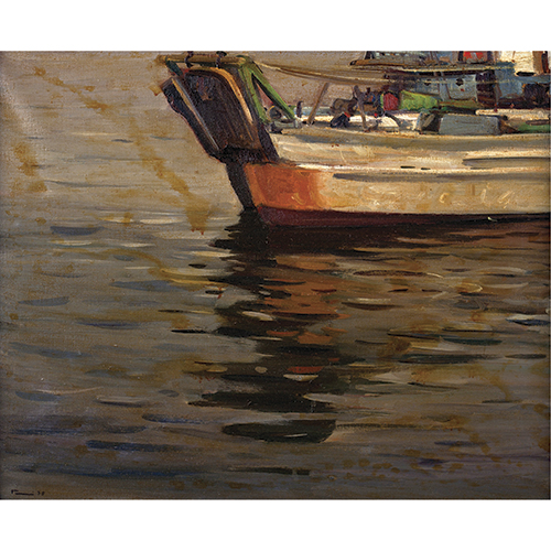 Sub.:38 - Lote: 105 - JOSEP POM�S ABELLA (Tarragaona, 1940) Puerto de Barcelona