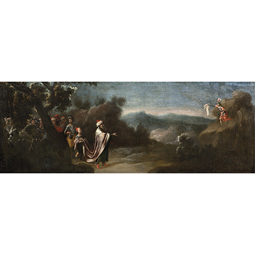 Sub.:38 - Lote: 110 - C�RCULO DE LUCAS VALD�S (Escuela sevillana, finales del S.XVII) Escena b�blica en un paisaje