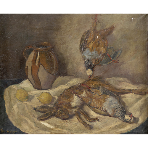 Sub.:38 - Lote: 71 - ESCUELA PORTUGUESA S. XX Bodeg�n de caza con cer�mica