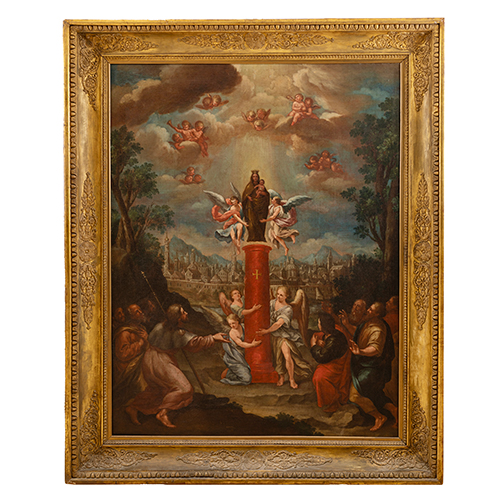 Sub.:38 - Lote: 1188 - ESCUELA ARAGONESA S. XVIII Venida de la Virgen del Pilar a Zaragoza