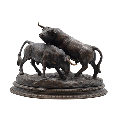 Sub.:38 - Lote: 1348 -  Grupo de dos toros en resina con capa de bronce por galvanoplastia