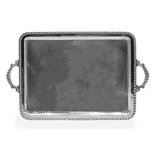 Sub.:38 - Lote: 1419 -  Bandeja de plata con dos asas y cord�n perimetral. peso 1393 gr