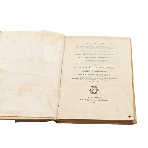 Sub.:38 - Lote: 2016 -  ZARAGOZA.- Estatutos y Ordinaciones acerca de las lites y diferencias que se