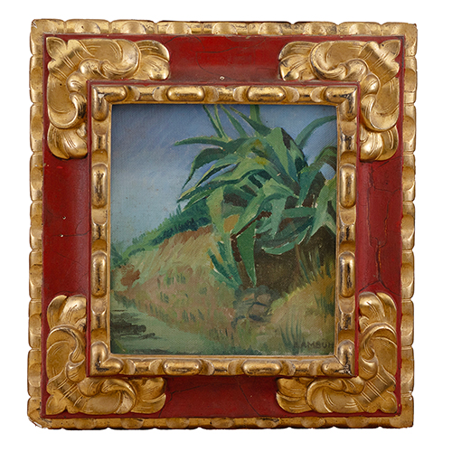 Sub.:38 - Lote: 53 -  Marco en madera con esquinas talladas y entrecalle en rojo S. XVIII