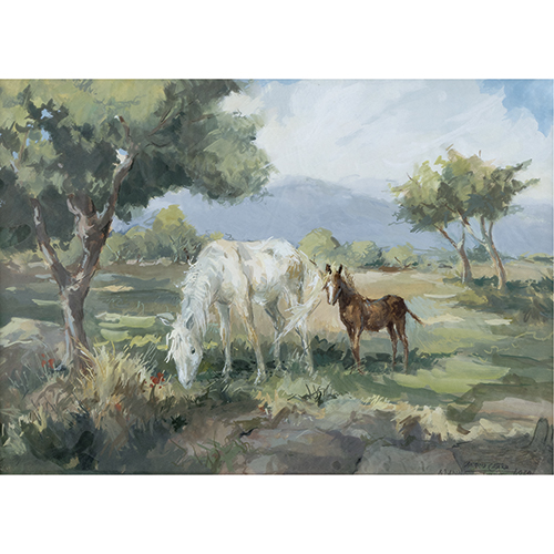Sub.:38 - Lote: 82 - ANTONIO CASERO (Madrid, 1897-1973) Yegua con sus cr�as