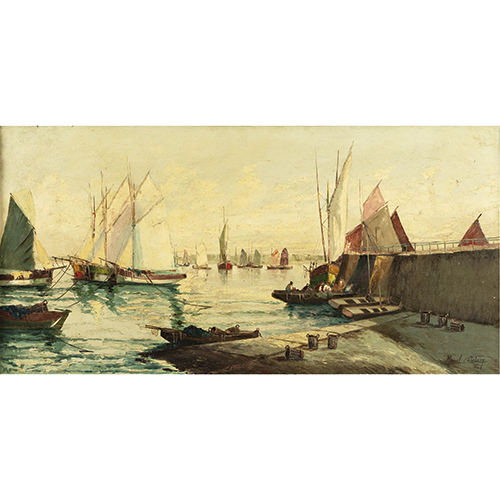 Sub.:38 - Lote: 84 - MARCEL CATELEIN (Montreuil-sus-Bois, 1907 - Rennes, 1979) Veleros en el puerto