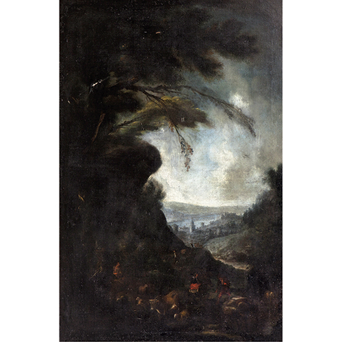 Sub.:38 - Lote: 165 - ESCUELA ESPA�OLA, PRINCIPIOS DEL S. XVIII Paisaje con pastores y reba�o