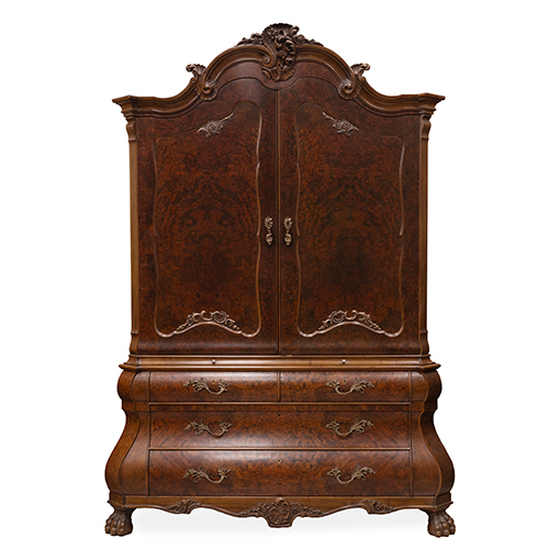 Sub.:38 - Lote: 1526 -  Armario de comedor de estilo holandes en madera de ra�z de dos cuerpos.Parte alta con dos puertas y cajones en el interior.La parte baja consta de dos medios cajones y dos enteros.