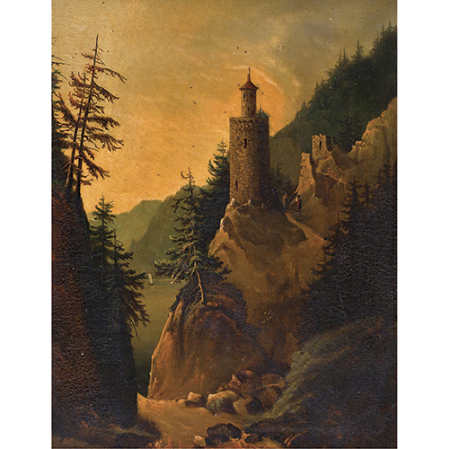 Sub.:38 - Lote: 112 - ESCUELA ESPA�OLA, S. XIX Paisaje con torre