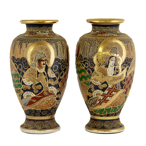 Sub.:38 - Lote: 1501 -  Pareja de jarrones japoneses Satsuma.