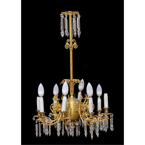 Sub.:39 - Lote: 269 -  L�mpara de techo en bronce con ocho luces y l�grimas de cristal.