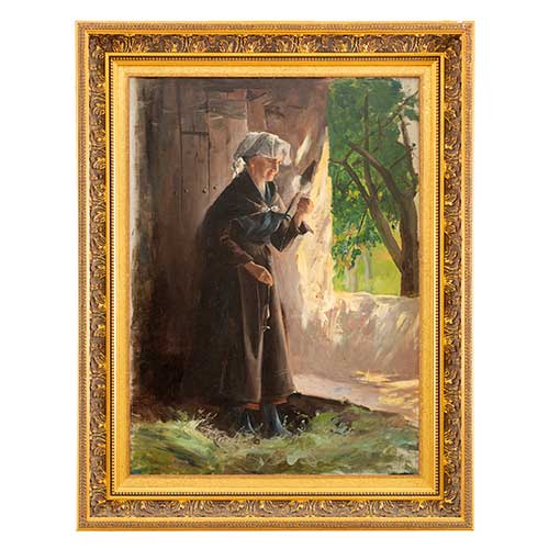 Sub.:39 - Lote: 144 - ESCUELA EUROPEA CA. 1900 Mujer hilando