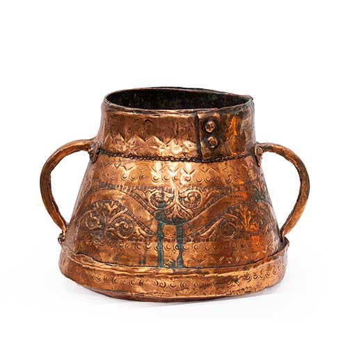 Sub.:39 - Lote: 345 -  C�ntaro de cobre con dos asas grabado todo el cuerpo central S. XVIII