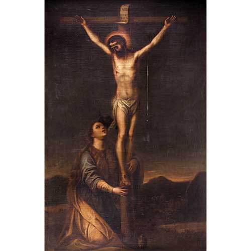 Sub.:39 - Lote: 208 - ESCUELA GRANADINA, FINALES DEL S.XVII Cristo crucificado con la Magdalena