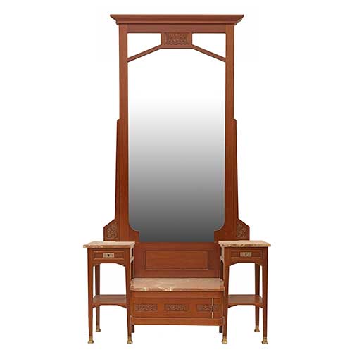 Sub.:39 - Lote: 307 -  Recibidor Art- Dec� en madera de caoba tallada y m�rmol rosa.