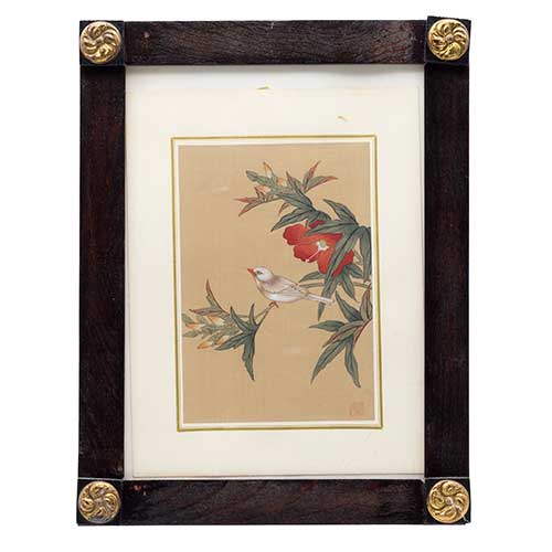 Sub.:39 - Lote: 272 -  Pareja de sedas chinas pintadas representando p�jaros. Enmarcadas