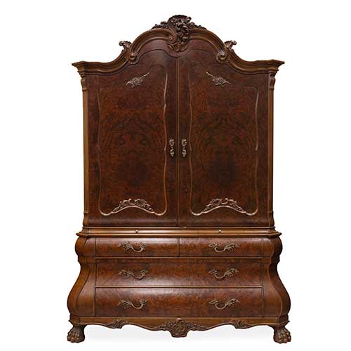 Sub.:39 - Lote: 308 -  Armario de comedor de estilo holandes en madera de ra�z de dos cuerpos.Parte alta con dos puertas y cajones en el interior.La parte baja consta de dos medios cajones y dos enteros.