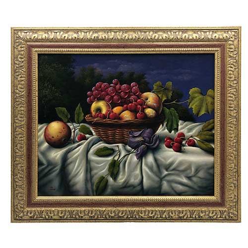 Sub.:39 - Lote: 107 - FERNANDEZ LAMAS Bodeg�n de frutas y lirio, sobre mantel