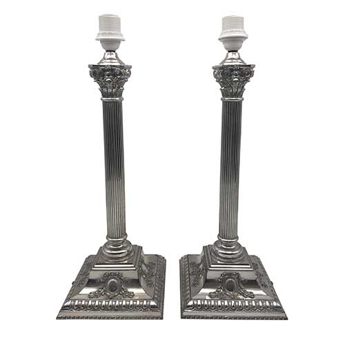 Sub.:39 - Lote: 243 -  Pareja de l�mparas de sobremesa en plata de estilo ingl�s con punz�n de Pedro Dur�n