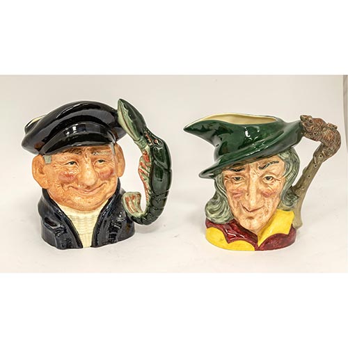 Sub.:4-On - Lote: 320 -  Jarras de cerveza en cer�mica inglesa. Uno de ellos representa al flautista de Hamelin