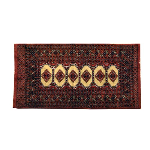 Sub.:4-On - Lote: 109 -  Alfombra persa de oraci�n con rombos geom�tricos sobre campo beige y fondo granate.