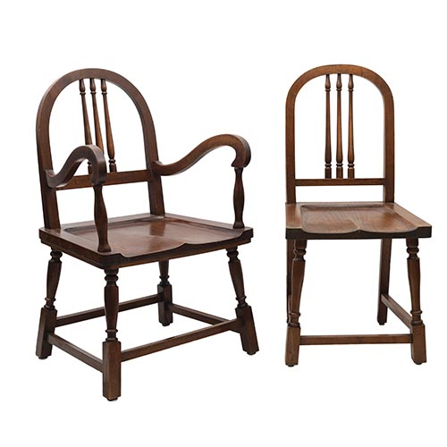 Sub.:4-On - Lote: 84 -  Silla y sill�n realizados en madera de casta�o, respaldo con balaustres.
