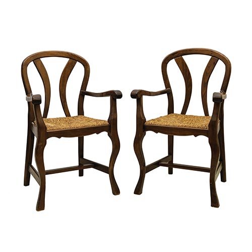 Sub.:4-On - Lote: 91 -  Dos sillones r�sticos con respaldo de medall�n y asiento en enea.