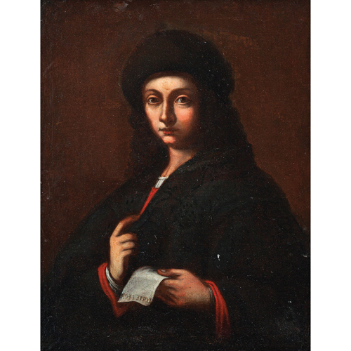 Sub.:4 - Lote: 58 - ESCUELA ITALIANA, S. XVI Retrato de caballero con inscripcin en la mano