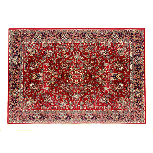 Sub.:4 - Lote: 139 -  Alfombra estilo persa. Con decoracin base a partir de un rosetn central, sobre fondo rojo. 