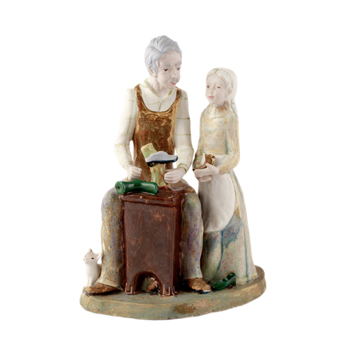 Sub.:4 - Lote: 1264 -  Porcelana Lladr�. Escena de zapatero con ni�a.