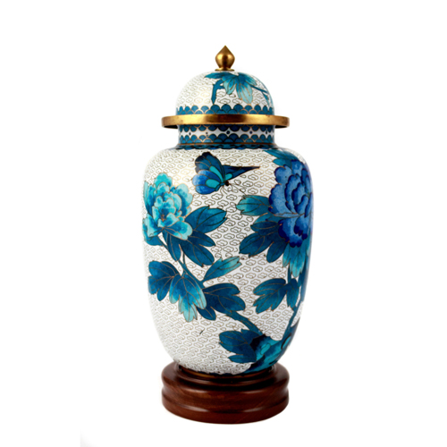 Sub.:4 - Lote: 1445 -  Jarr�n chino azul con decoraci�n de flores cloisson�