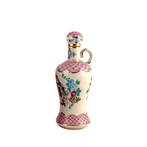 Sub.:4 - Lote: 1315 -  Botella cer�mica con tap�n. Con decoraci�n floral.