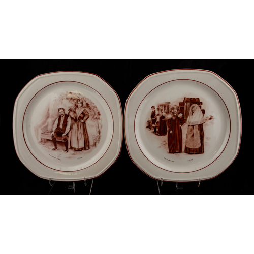 Sub.:4 - Lote: 1476 -  Seis platos con motivos de trajes regionales aragoneses. Gistain. Firmado J. Monge. 89. Marca Pontesa.