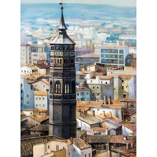 Sub.:40 - Lote: 144 - LUIS CALVO D�EZ (Zaragoza, 1935-2021) Torre mud�jar de la iglesia de San Pablo de Zaragoza