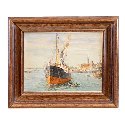 Sub.:40 - Lote: 132 - ESCUELA ESPA�OLA, S. XX Barco saliendo del puerto