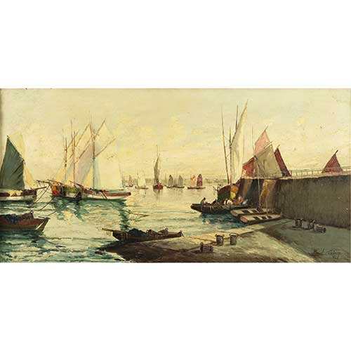 Sub.:40 - Lote: 20 - MARCEL CATELEIN (Montreuil-sus-Bois, 1907 - Rennes, 1979) Veleros en el puerto