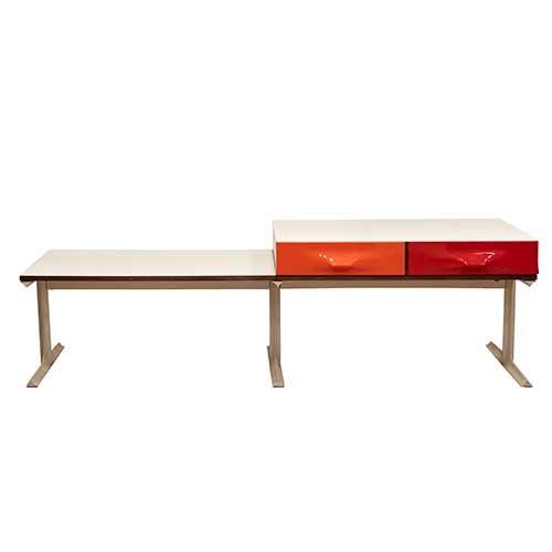 Sub.:40 - Lote: 279 - RAYMOND LOEWY (Par�s 1893- Montecarlo 1986) Mesa baja con alargue con cajones a los dos lados. Con etiqueta DF-2000 Made in France