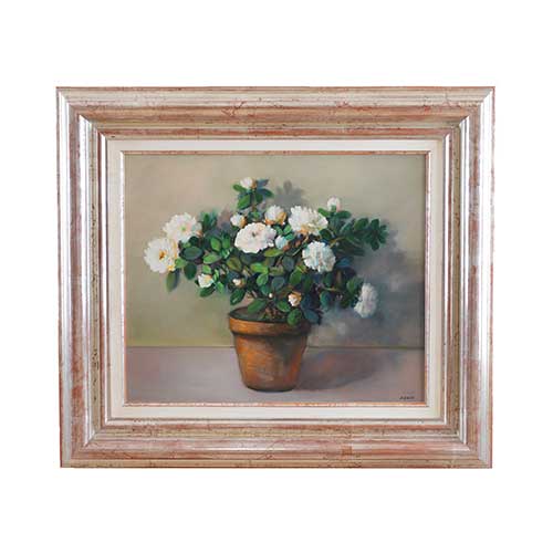 Sub.:40 - Lote: 46 - LUIS CALVO D�EZ (Zaragoza, 1935-2021) Maceta de rosas blancas