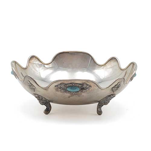 Sub.:40 - Lote: 321 -  Frutero de plata de 540 gramos con turquesas.