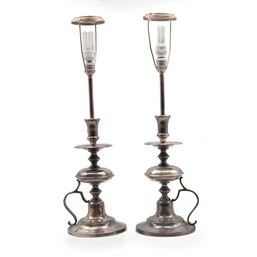 Sub.:40 - Lote: 284 -  Pareja de l�mparas plateadas de sobremesa