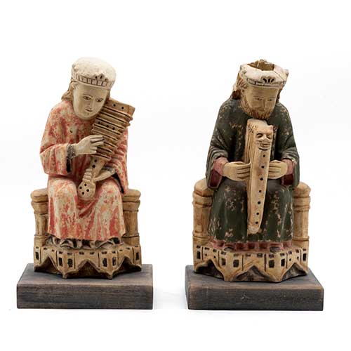 Sub.:40 - Lote: 307 -  Dos figuras medievales en arenisca policromada