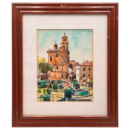 Sub.:40 - Lote: 176 - VIRGILIO ALBIAC BIELSA (Fabara, 1912 - Zaragoza, 2011) Vista de Pueblo